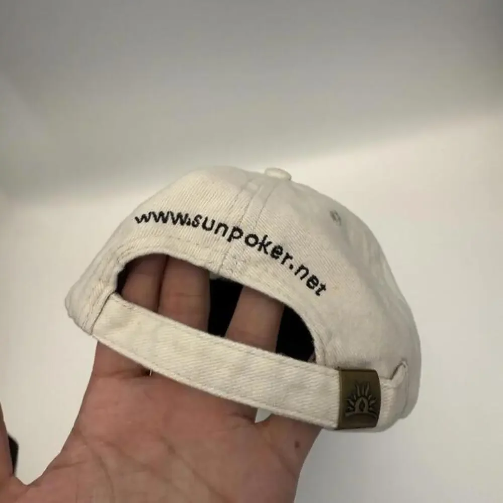 SunPoker Sun Poker‎ Logo Cream Cotton Twill Baseball Cap Hat Adjustable Mens OS